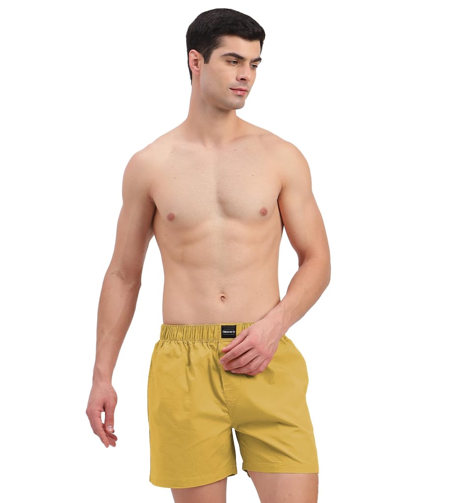 Freecultr Regular Fit Ultralight All Day Boxer Shorts for Men | 100% Cotton Fabric, Dual Deep Side Pocket, Microfibre Waistband Pack of 1-Yellow