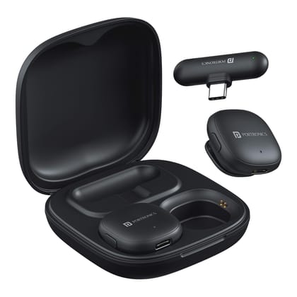 Portronics Vlogmate One India First Ai Powered Wireless Microphone With Noise Reduction, Lapel Mic With Charging Case, Type C Wireless Mic For Video Recording, Youtube Video, Support iPhone and Android