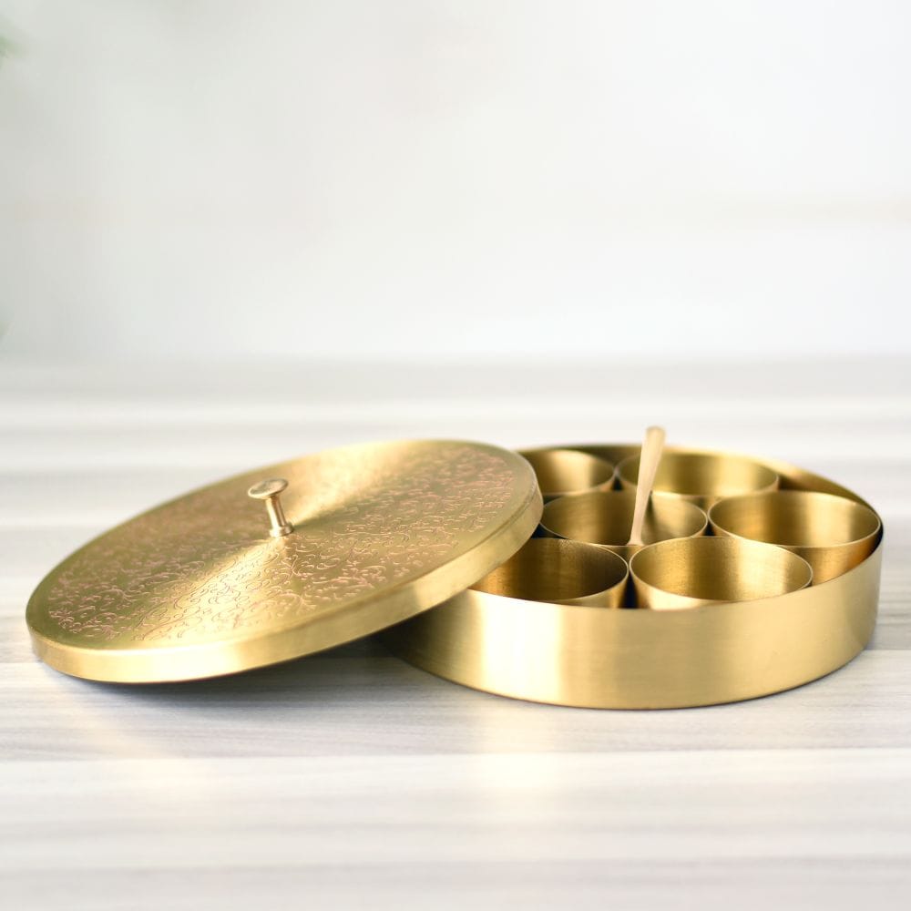 Brass Engraved Spice Box-8 INCHES