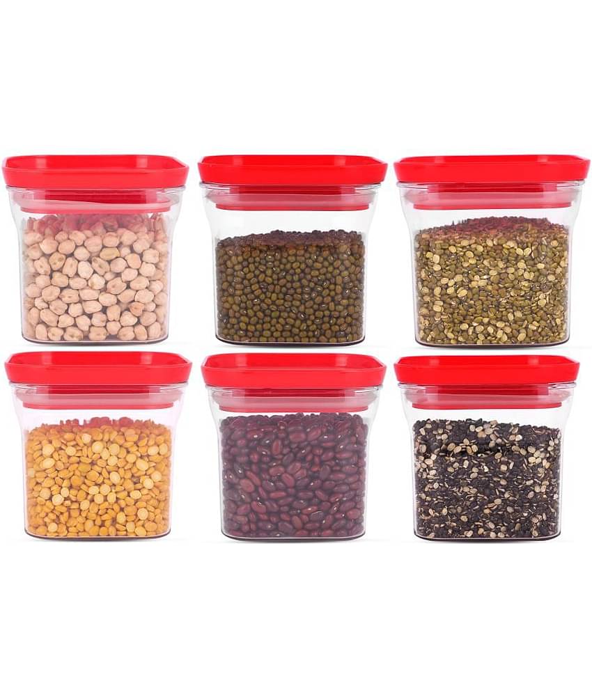 HomePro - Round Container | Airtight | Silicone Cap | Red | Plastic Utility Container | Set of 6 - 600 ml