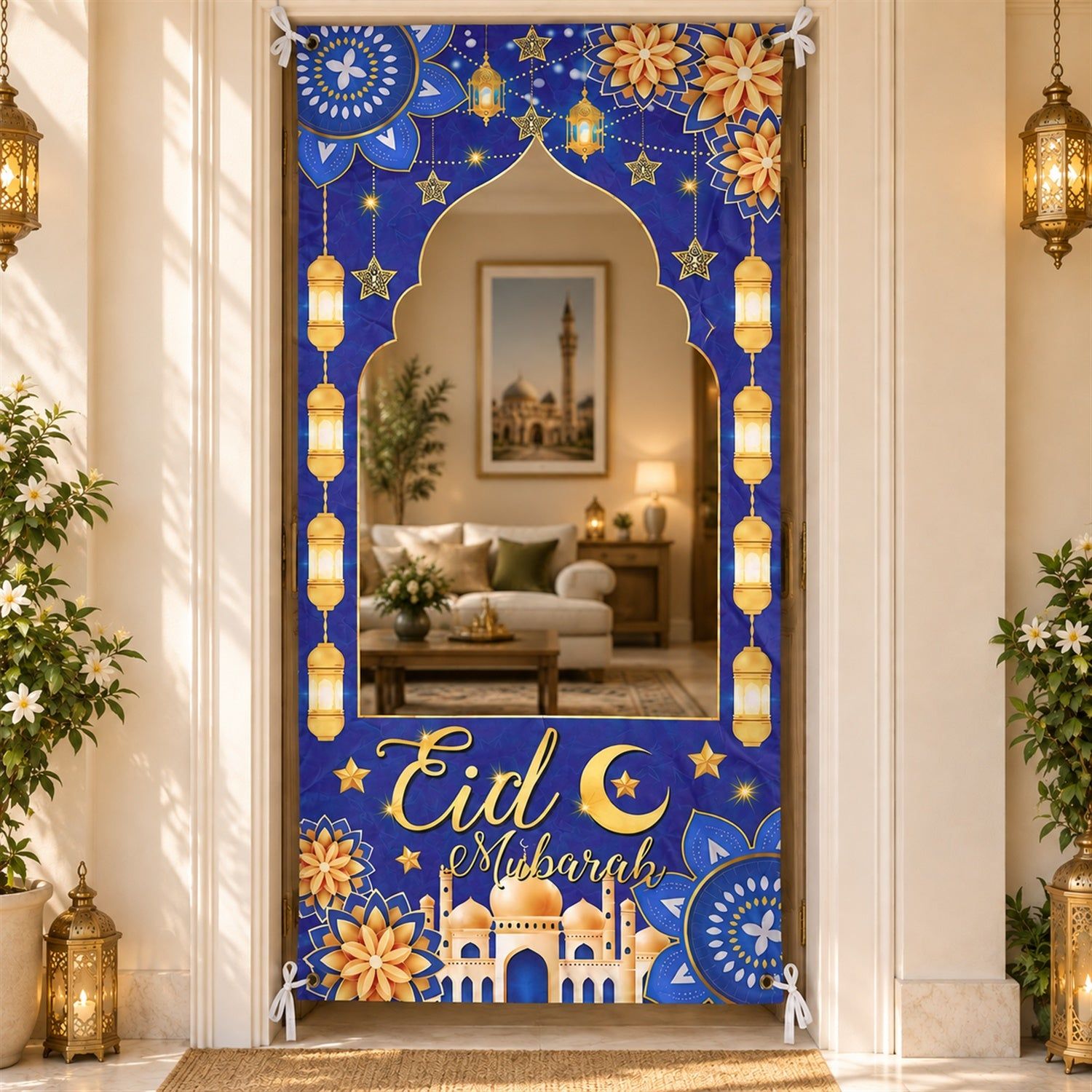 Eid Mubarak Arch Cutout Backdrop Curtain for Festive Doorway Decor (210x105 Cm)