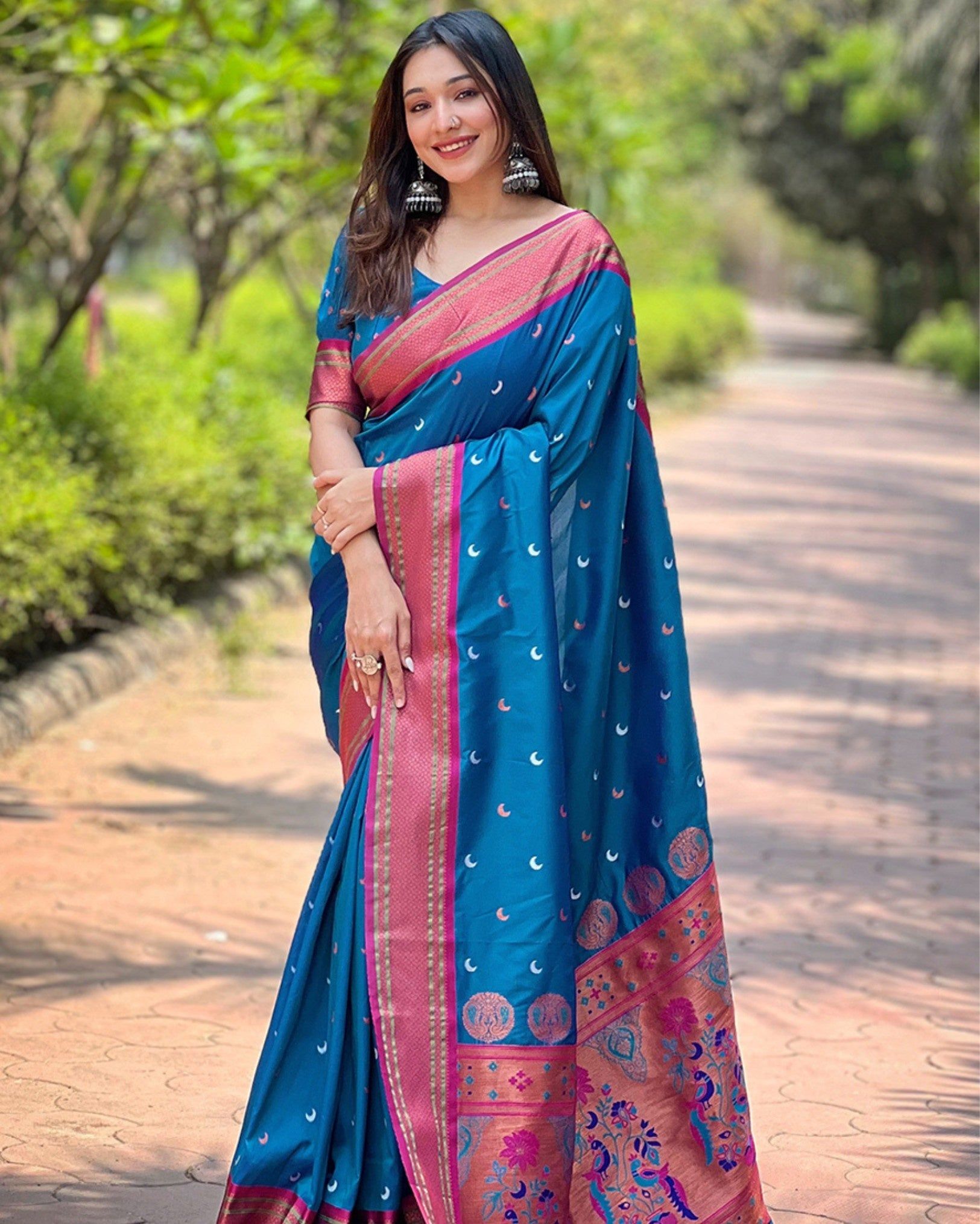 Marathi Mood Zari Woven Paithani Silk Sea Blue Saree