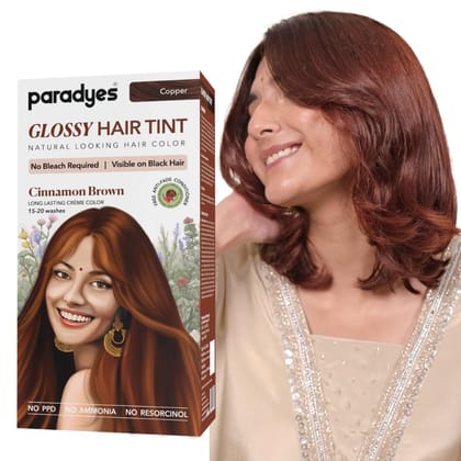 Paradyes Cinnamon Brown No Bleach Hair Tint | Glossy Hair Color | Visible on Virgin Black Hair | Natural-Looking, Glossy Finish | PPD-Free Paradyes Cinnamon Brown No Bleach Hair Tint | Glossy Hair Color | Visible on Virgin Black Hair | Natural-Looking, G
