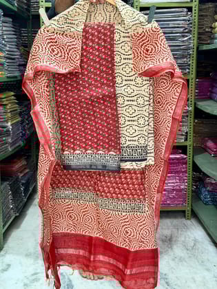 Linen Cotton Suits  Bagru Hand Block Printed Linen Suits With Zari BorderSize:-Top & Dupatta:- Linen Cotton  (2.50+2.50) mtrsBottom :-Cotton 2.50 mtrs.
