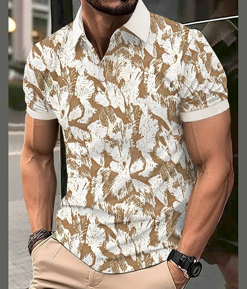 Eyebogler Pack of 1 Cotton Blend Regular Fit Printed Half Sleeves Men's Polo T Shirt ( White )