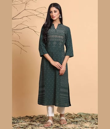 Juniper Rayon Printed Straight Women's Kurti - Green ( Pack of 1 )