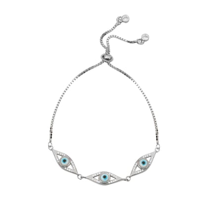 925 Sterling Silver Evil Eye Adjustable Bracelet with Blue CZ Stones for Women & Girls | Protection Charm Bracelet