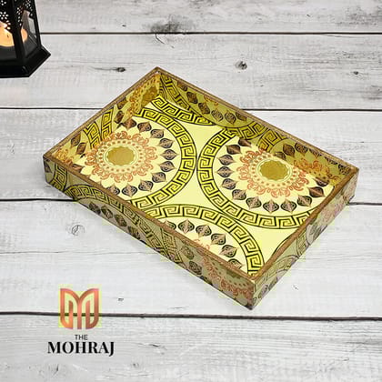 The Mohraj Single Yellow MDF Tray with Gold Foil Finish  