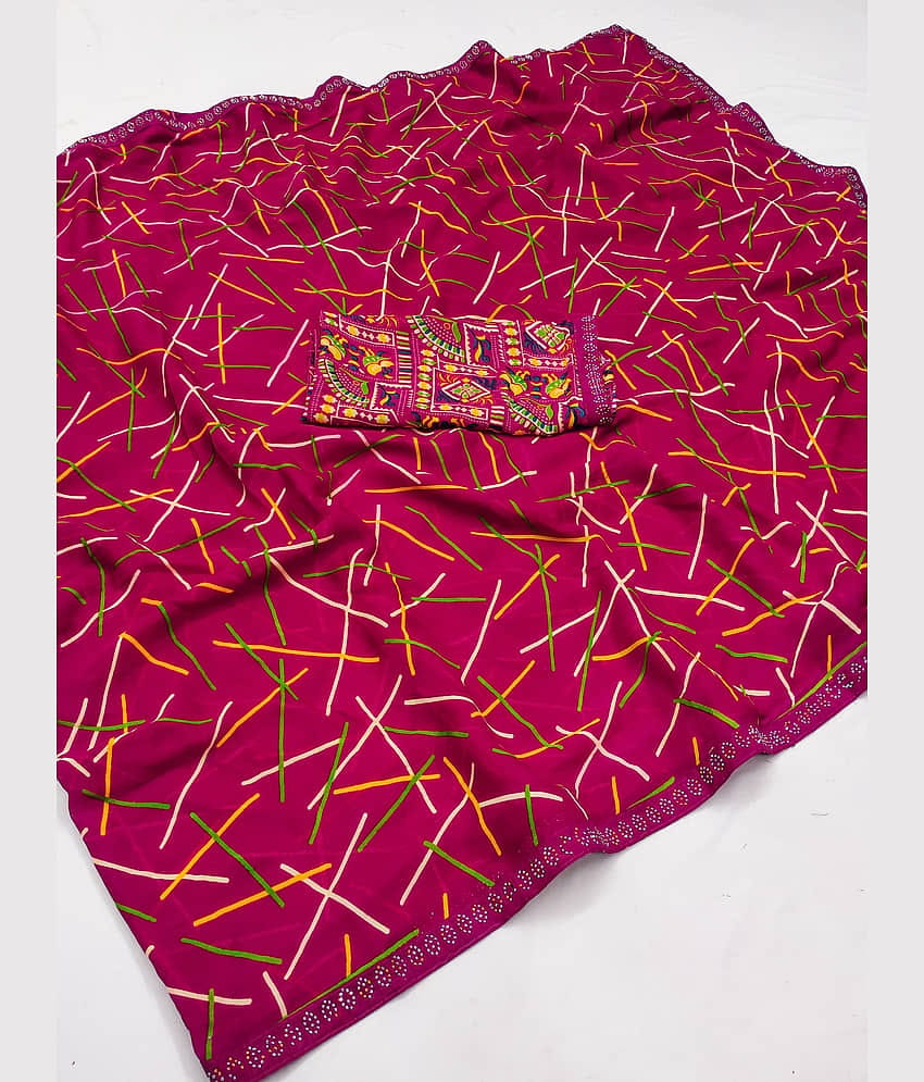 ANAND SAREES Georgette Printed Regular Saree With Unstitched Blouse Piece ( Pink )