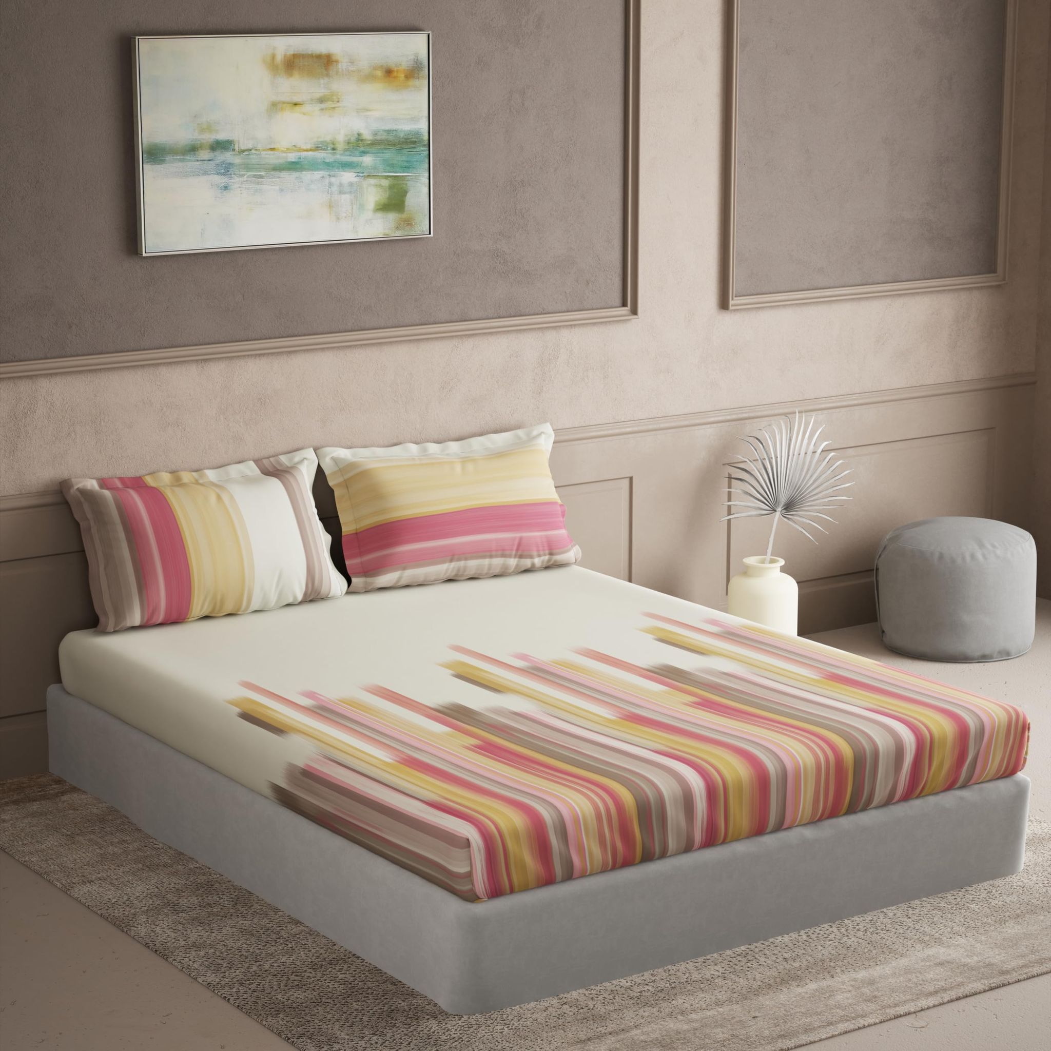 DDECOR - Maxima Collection 100% Cotton Contemporary Pattern 180TC Super King |274 CM X 274 CM| with 2 Pillow Covers - Red