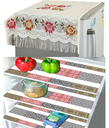 Crosmo Polyester Floral Printed Fridge Mat & Cover ( 99 53 ) Pack of 4 - Multicolor