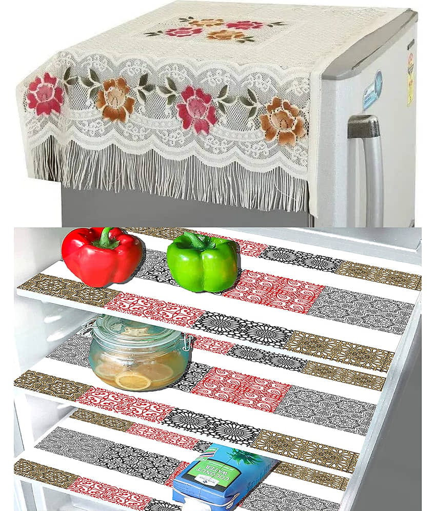 Crosmo Polyester Floral Printed Fridge Mat & Cover ( 99 53 ) Pack of 4 - Multicolor