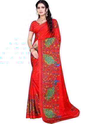 LEELAVATI Crepe Printed Saree With Unstitched Blouse Piece ( Pink )