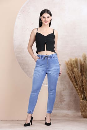 Demin Joggers with Draw String-Light Blue / XL