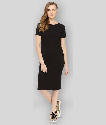 Rigo Women Cotton Blend Solid Bodycon Dress ( Black )