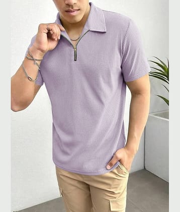 TAZO Pack of 1 Cotton Blend Regular Fit Striped Half Sleeves Men's Polo T Shirt ( Purple )