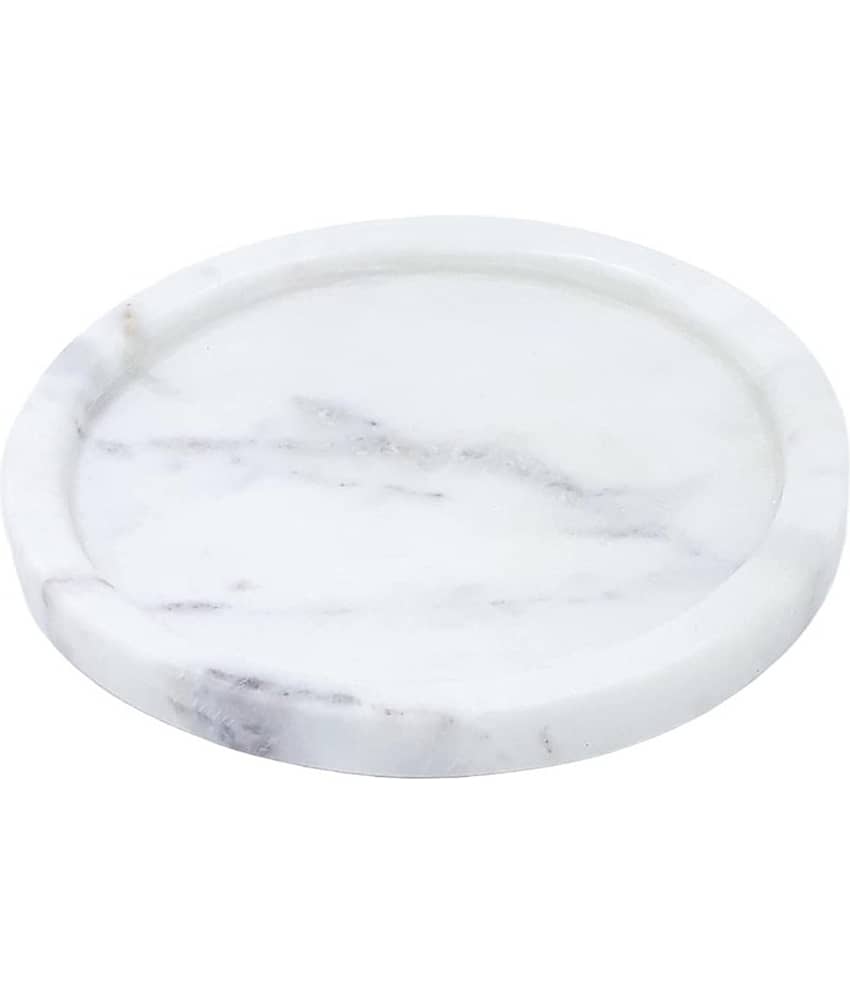 6 INCH White Marble Plate/Small Thali for Durga Pooja, Temple, Home & Office Decoration Use - Stone Handmade Small