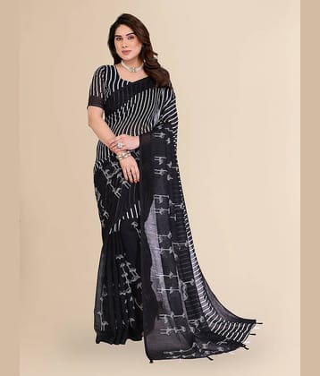 ANAND SAREES Cotton Printed Regular Saree With Unstitched Blouse Piece ( Black )