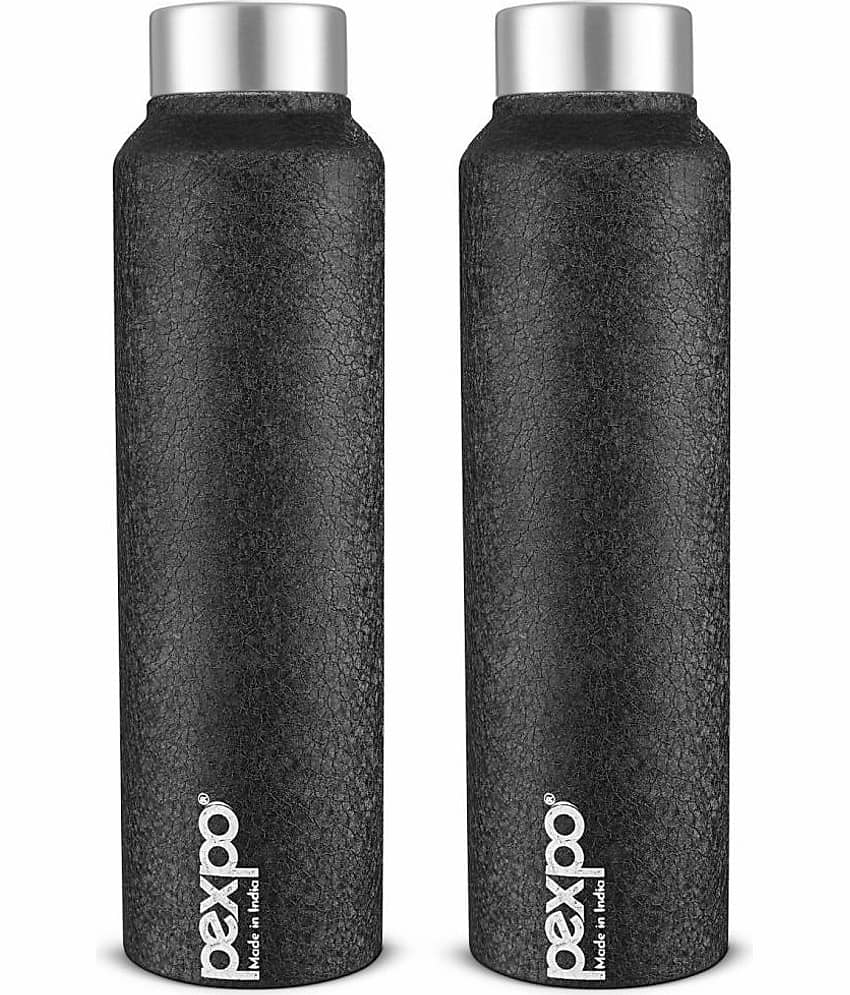 PEXPO 1000 ml Stainless Steel Fridge Water Bottle (Set of 2, Black, Chromo)