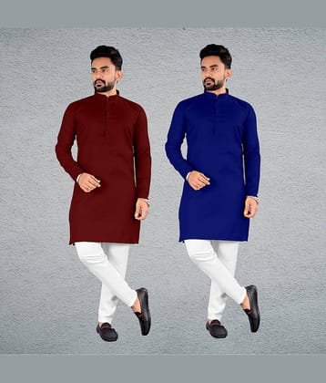 FRELURO Muticolor Cotton Blend Men's Regular Kurta ( Pack of 2 )