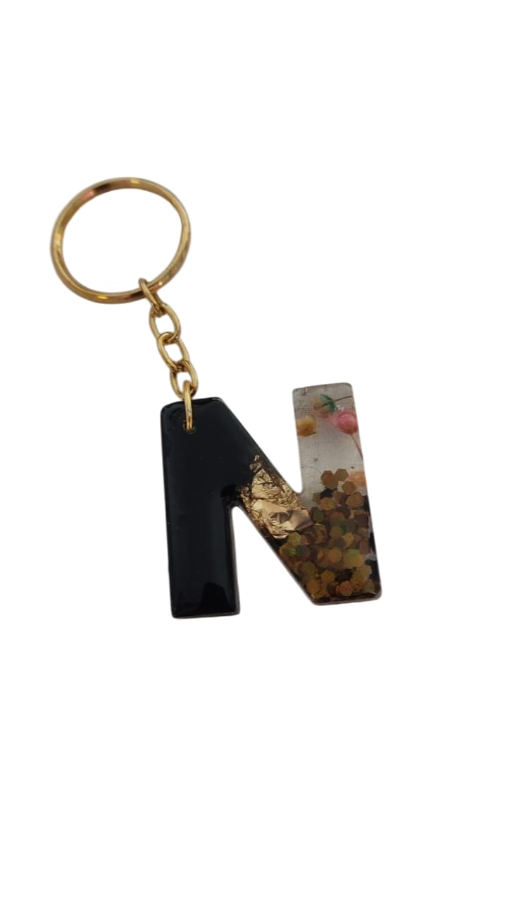 Unique Resin Alphabet Keychain 'N' - Personalized Floral Design