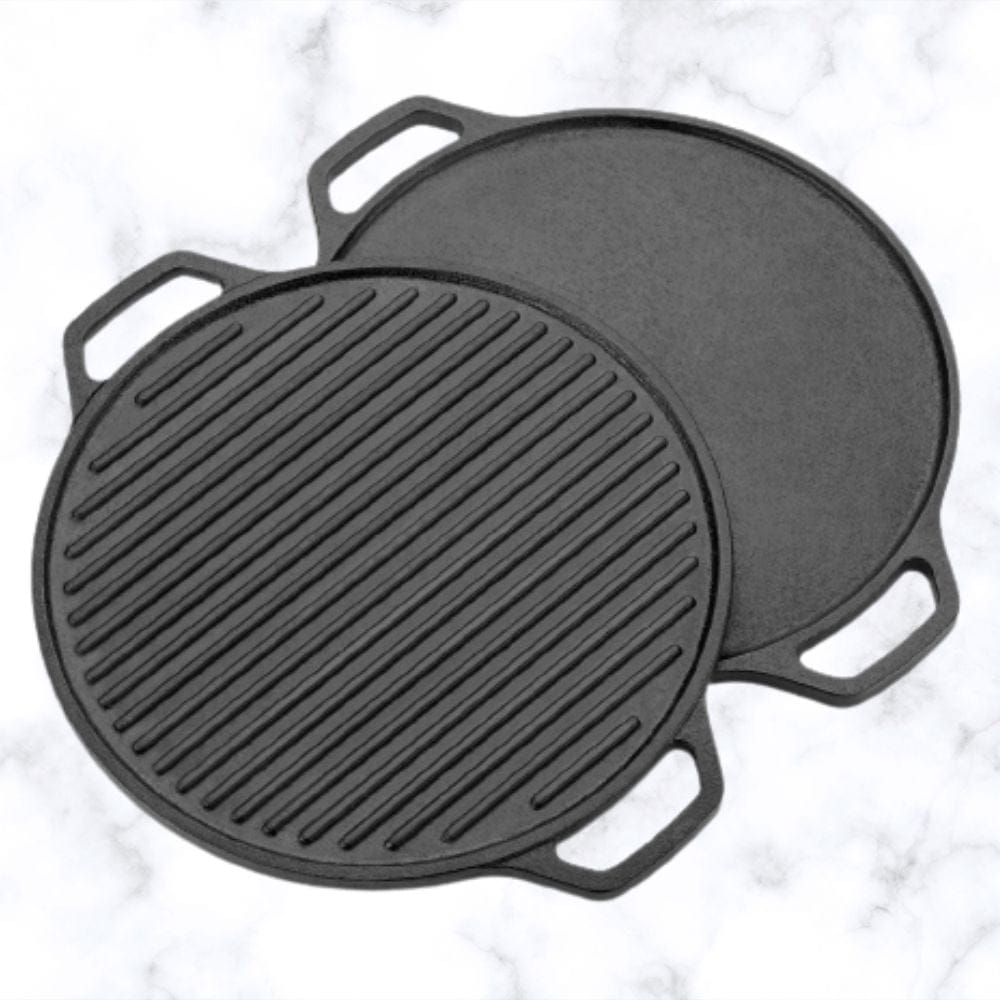 Softel Cast Iron 30 cm 2-In-1 Grill & Griddle (Grill pan + Dosa Tawa) | Black