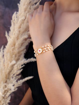 Agatha Pink Kundan Bracelet-Pink