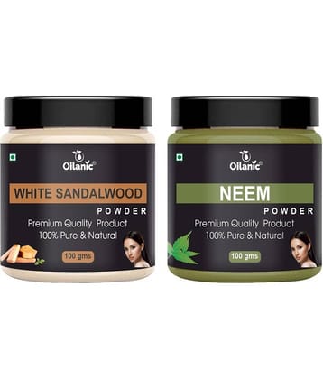 Oilanic 100% White Sandalwood Powder & Neem Powder For Skincare Hair Mask 200 g Pack of 2