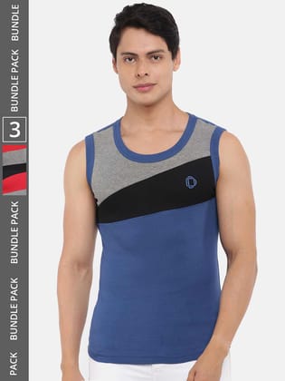 Men's Assorted Pack of 3 Solid Combed Cotton Racerback Styled Gym Vest
