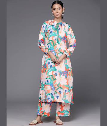 Varanga Cotton Blend Printed Kurti With Pants Women's Stitched Salwar Suit - Orange ( Pack of 1 )