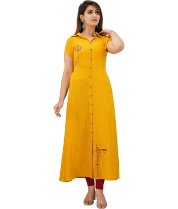 SVARCHI - Mustard Cotton Women's Front Slit Kurti ( Pack of 1 )