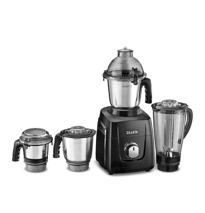 Sujata MG03 Mixer Grinder |1000 Watts Double Ball Bearing Motor|24000 RPM|Non-Stop 90 Mins Running|4 Jars including 1750ml Blender with Coconut Milk Extractor, 1500ml, 1000ml, 500ml Jar| Black Sujata MG03 Mixer Grinder |1000 Watts Double Ball Bearing Mot