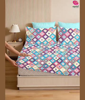 Apala Microfibre 1 King Fitted Bedsheet with 2 Pillow Covers ( 198 cm x 182 cm ) , Multi