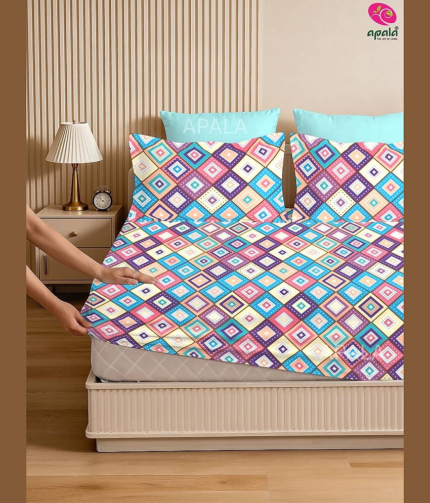 Apala Microfibre 1 King Fitted Bedsheet with 2 Pillow Covers ( 198 cm x 182 cm ) , Multi