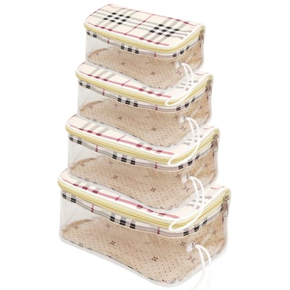 Storite Set of 4 Transparent Travel Pouches, Makeup & Accessories Organizer - Peach