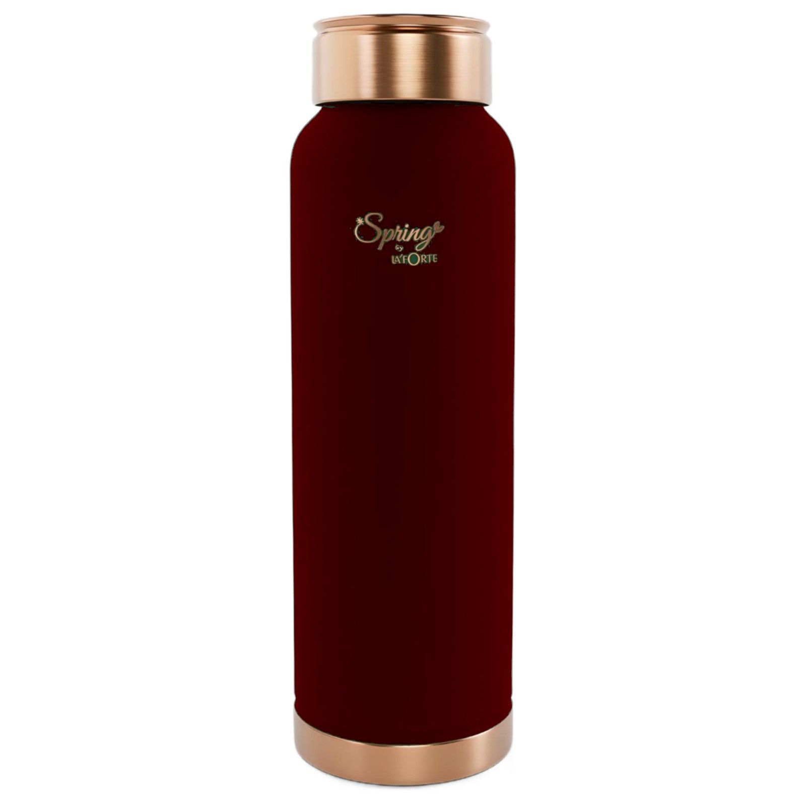 LA'FORTE Pure Copper Water Bottle with Leak Proof Lid, Premium Silicone Coating (1000 Ml) Maroon