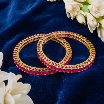 vivinia BY VIDHI MEHRA Zia Gold Plated PinkWomens Zircon Pair of Bangles (2.4,2.6) - VB426
