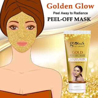 Globus Naturals Gold Peel Off Mask For Golden Glow, Enriched with Saffron & Vitamin-E, Brightening & Radiance, Suitable For All Skin Types, 75 g