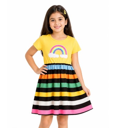Girl's Cotton Striped Short Sleeve Dress (Multicolor, 2-3-Yrs)-PID66015 Girl's Cotton Striped Short Sleeve Dress (Multicolor, 2-3-Yrs)-PID66015