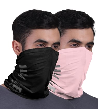 FREECULTR Unisex Bamboo Bandana, Anti Microbial Super Soft & Comfort Fit, Breathable Multipurpose Headband, Face Mask for Dust Protection and Sun - Printed Pack of 2-Black,Pastle Peach