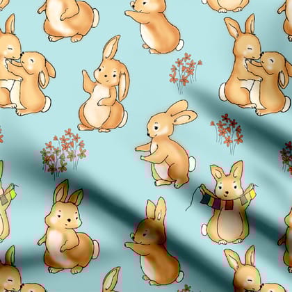 Bunny Celebration Blue-Cotton