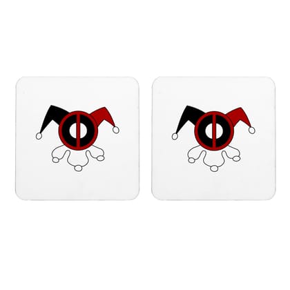 Multicolor Deadpool Harley Quinn Logo Set Of 2 Square Wooden Coaster