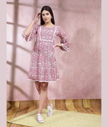 Stylum Women Cotton Printed A-line Dress ( Pink )