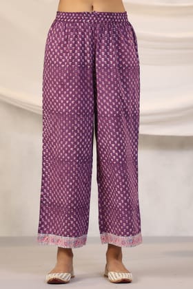 Maheen Mahira Purple Block Printed Cotton Palazzo-S / Purple / Purple