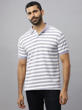 Lavender Waffle Polo Striped T-Shirt-M