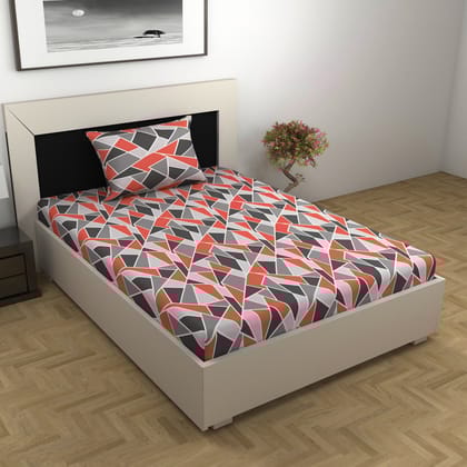 Triangle Red and Grey Print Bedsheet For Single Bed-Single / Crystal Red / EM_4014-SB