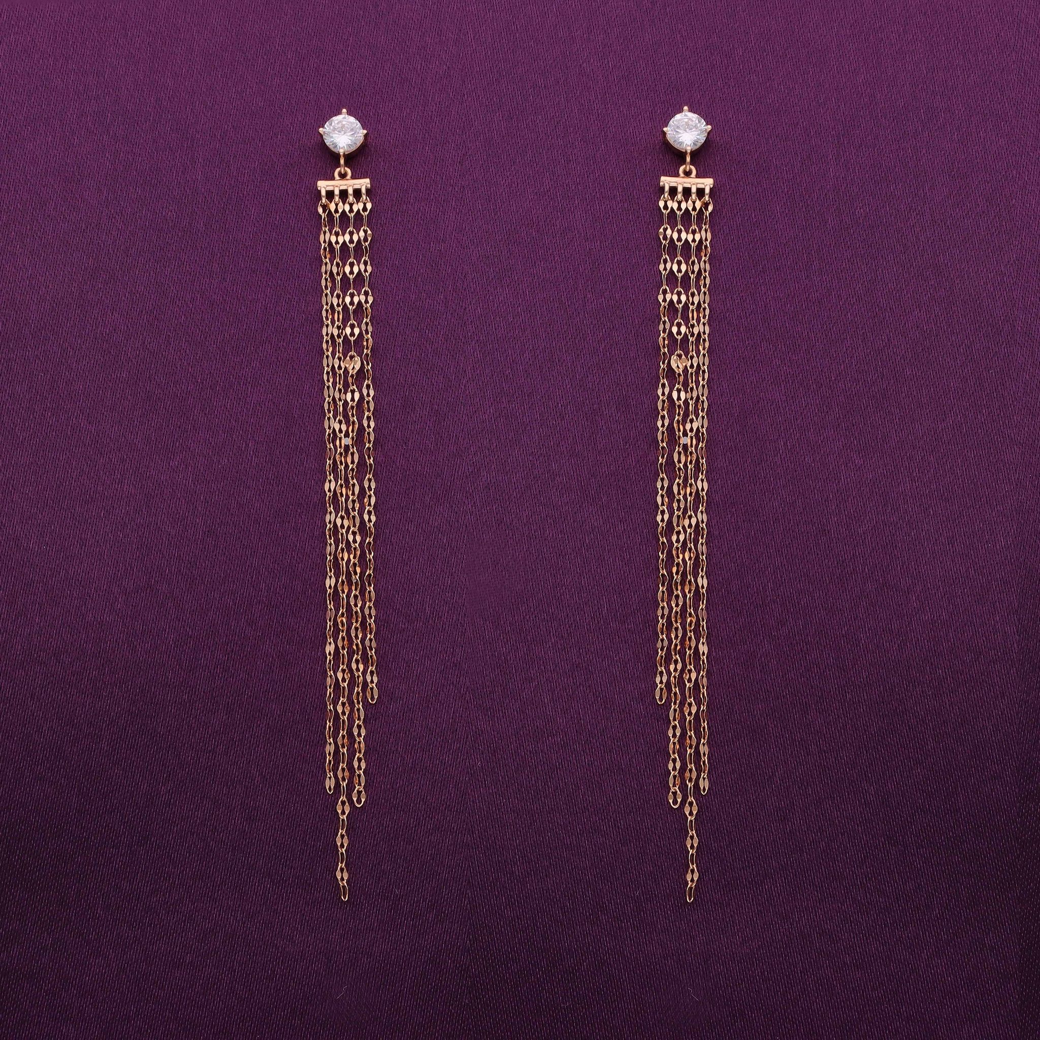 Sterling Chains Dangler Silver Earrings-White Stone / Rose Gold