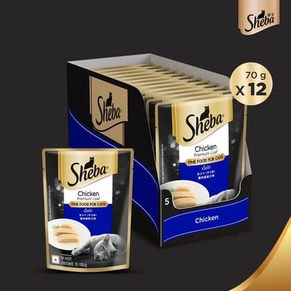 Sheba Fine Premium Chicken Premium Loaf Adult (1 + Years) Wet Cat Food (70gx14)