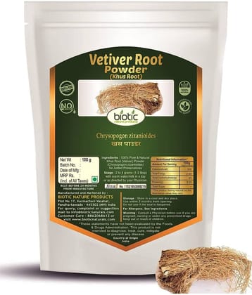 Biotic Khus Powder Vetiver Roots Powder for Face Skin Hair Vatti Veru 100 gm