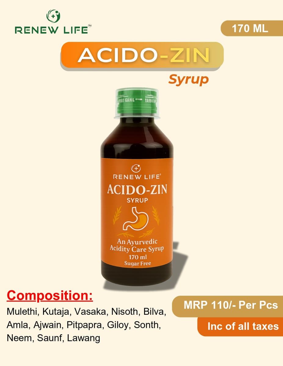 Renew Life Acido-Zin Ayurvedic Acidity Care Syrup (170ml) | Sugar Free | Digestive Support